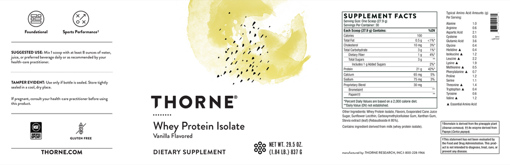 Whey Protein Isolate - Vanilla - Thorne